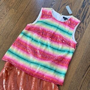 J. Crew NWT Colorful Striped Sequin sleeveless tank Top, XXS